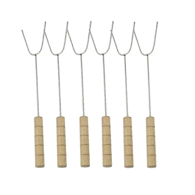 Barbecue Forks Stainless Steel with Wood Handle for Sausage 6Pcs