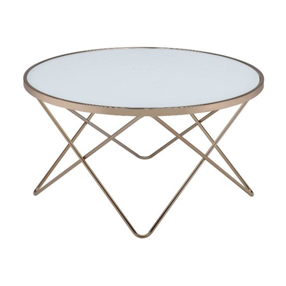 Brielle Champagne Round Coffee Table with Frosted Glass