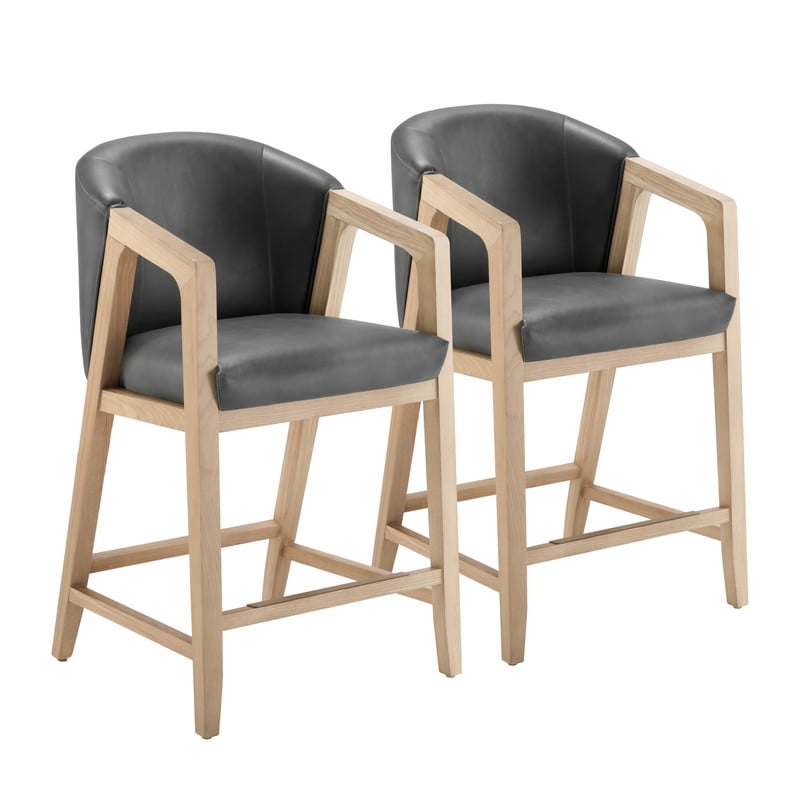 Spruce & Spring Leather Counter Stool with Exposed Wood Indoor Faux Leather Stool