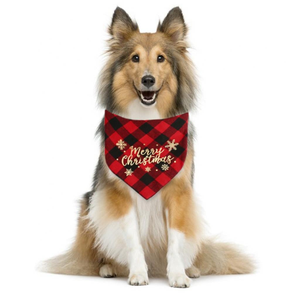 Whaline 6 Pack Christmas Dog Bandanas Reversible Red Green Buffalo Plaid Triangle Bids Snowflakes Pet Scarf Washable Cotton Pet Neckerchief Pet Costume Accessories Decoration for Cats Dogs