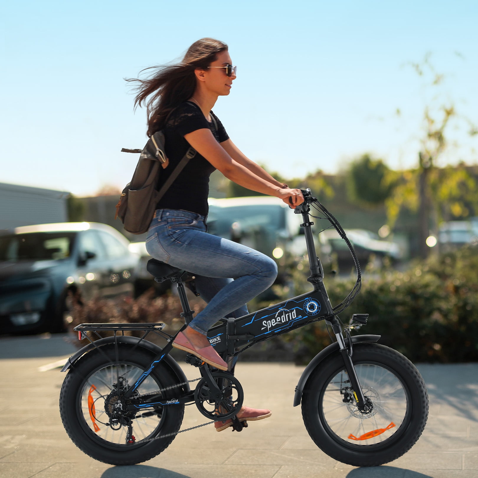 Speedrid 500W Folding Electric Bike for Adults, 20" x 4.0" Fat Tire Ebike with 48V 10.4Ah Large Removable Battery Electric Bicycle, 50 Miles Max Range, Front Suspension Fork and 7 Speed UL2849