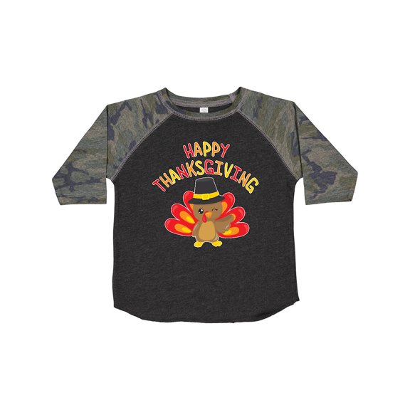Inktastic Happy Thanksgiving Cute Turkey in Pilgrim Hat Boys or Girls Toddler T-Shirt