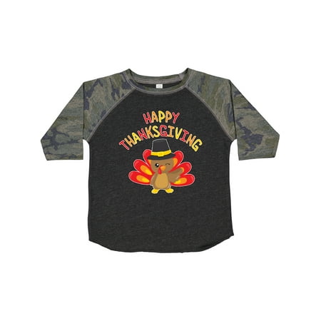 

Inktastic Happy Thanksgiving- Cute Turkey in Pilgrim Hat Gift Toddler Boy or Toddler Girl T-Shirt