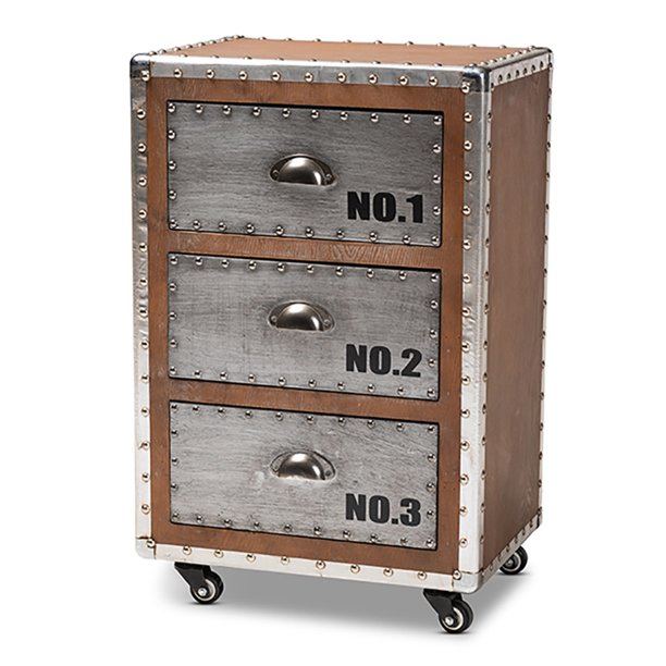 Urban Designs 26Inch High Industrial Style Wheeled Nightstand