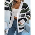 thumbnail image 6 of Womens Color Block Striped Cardigan Colorful Long Sleeve Open Front Knitted Cardigan Loose Outwear Coats  Green S, 6 of 8