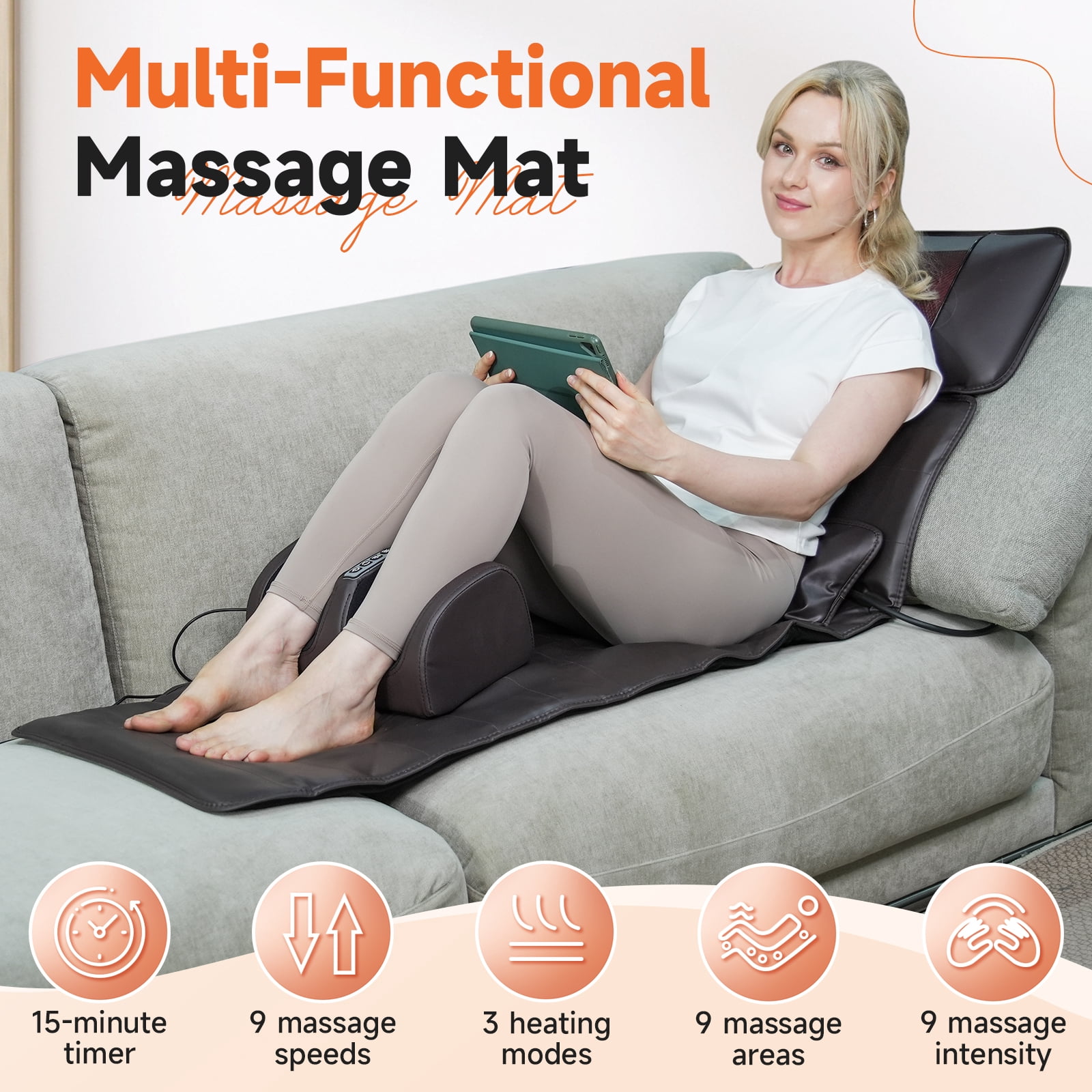 HEMXSZH Full Body Massage Mat with Remote Vibration & Heat, Foot Massager & Lumbar Cushion, Brown