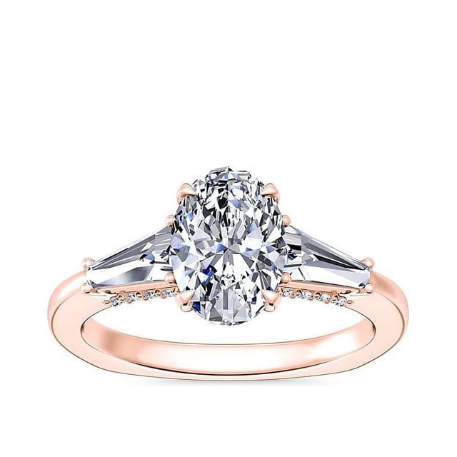 0.90 Carat Excellent Oval Cut Real Diamond Latest Design Three Stone Engagement Ring for Ladies Solid 14K Rose Gold Size 7.5