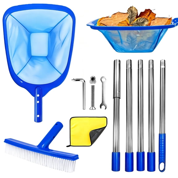 KoSoon Pool Cleaning Kit with Skimmer Net, Pool Brush and 5-Section Stainless Steel Pole
