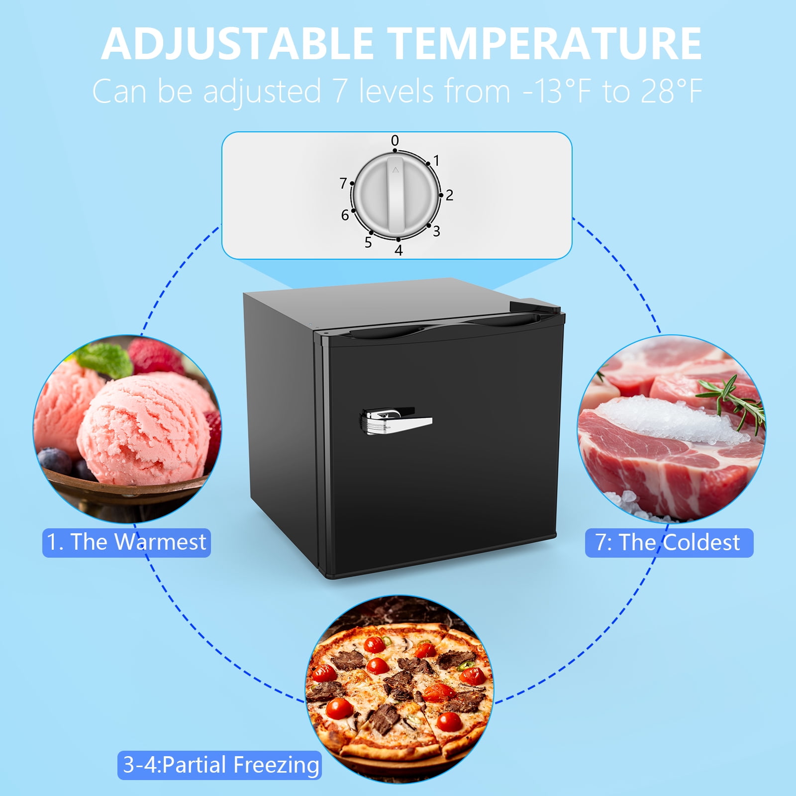 KNDKO Upright Freezer, 1.2 Cu.ft Small Freezer with Adjustable Thermostat & Removable Shelves, Stand Up Freezer for Home/Office, Black