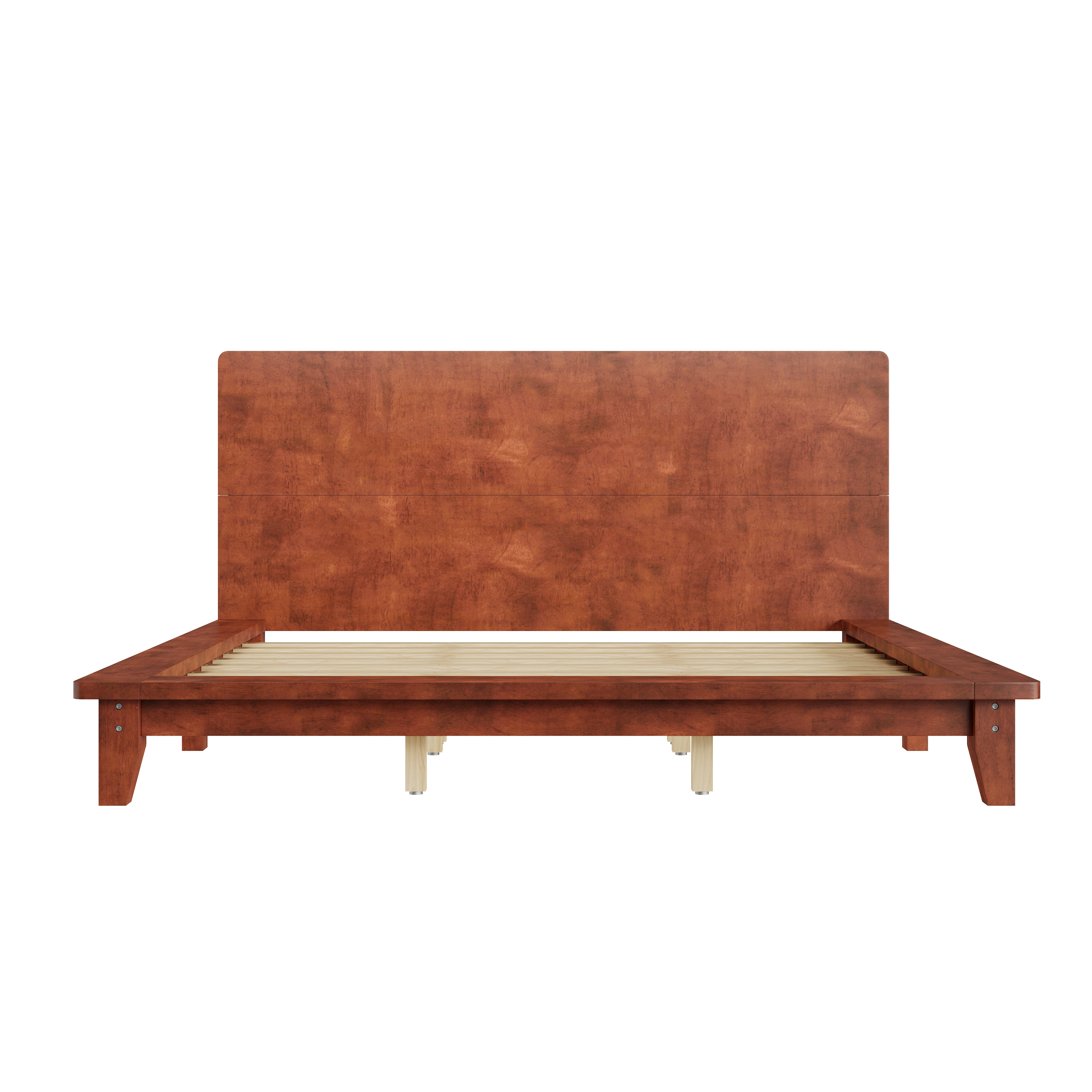 Mintazer King Size Platform Bed Frame with Headboard, Modern Bed with Slatted Support, No Box Spring Needed, Brown