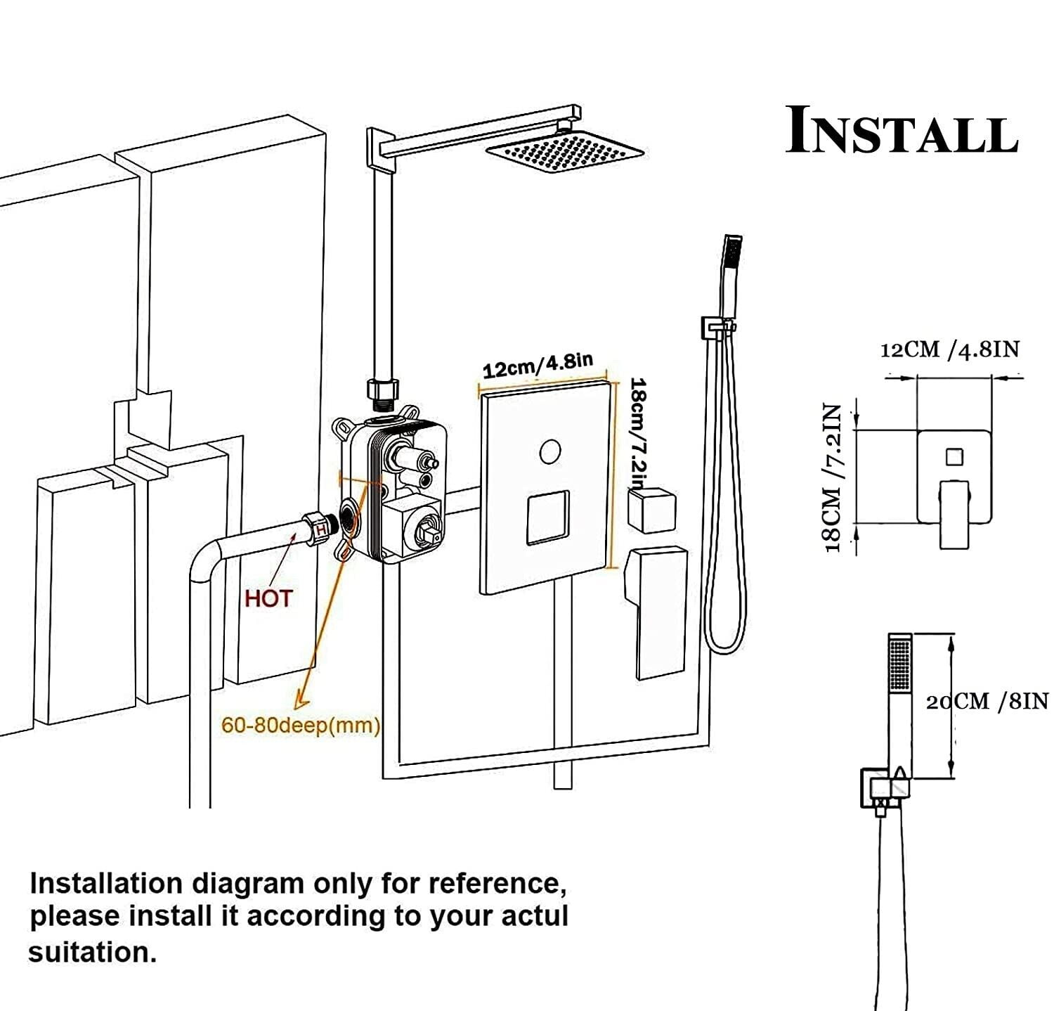 Zovajonia Shower System 12 Inches Shower Faucet Set, Rain Shower Head with Handheld Spray Bathroom Wall Mount Shower Fixtures Gold