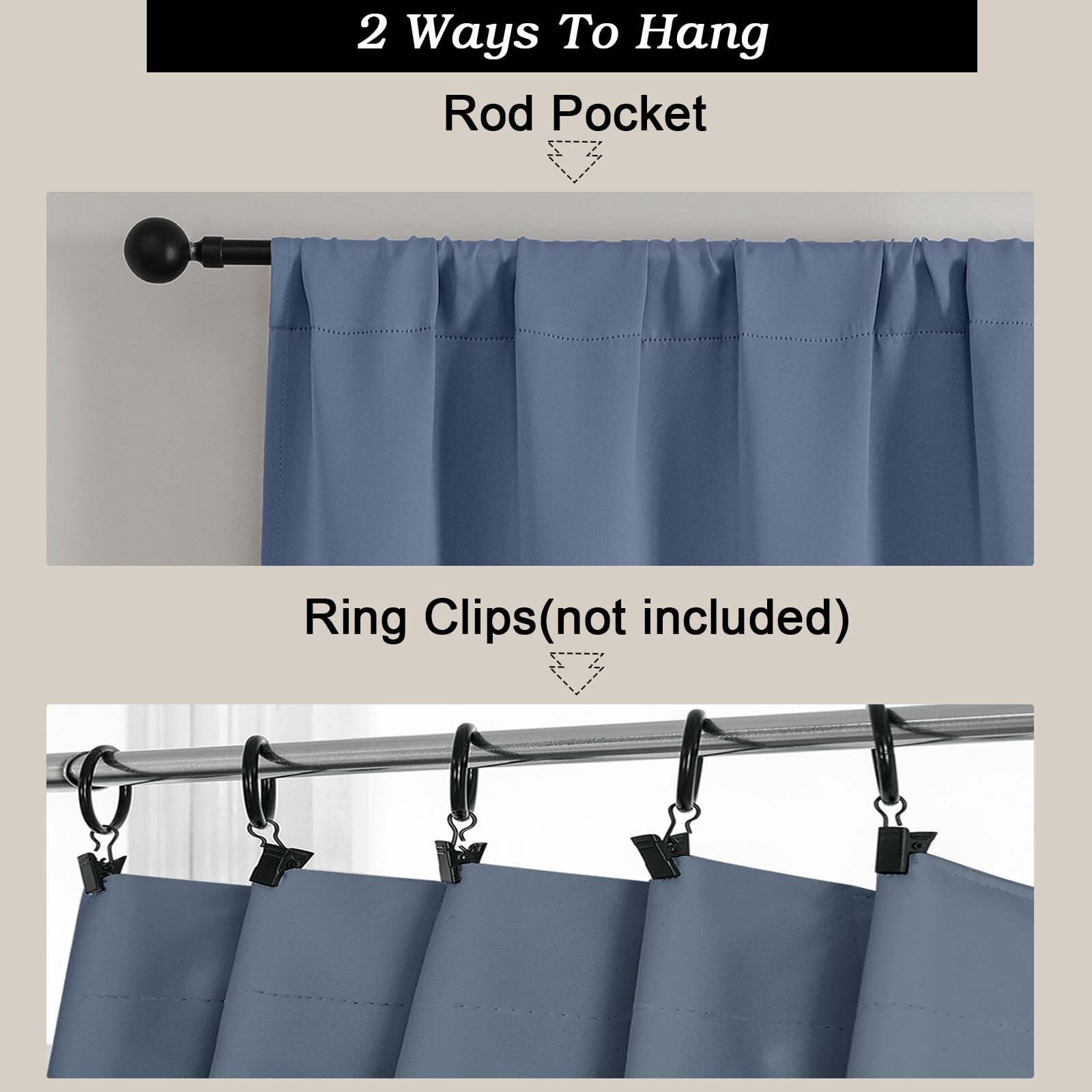 Patin Denim Blue Blackout Curtains 84 Inches Long 2 Panels, Room Darkening Rod Pocket Bedroom Curtains, Solid Thermal Insulated Drapes for Dining Room Living Room, Each Panel 40" W x 84" L