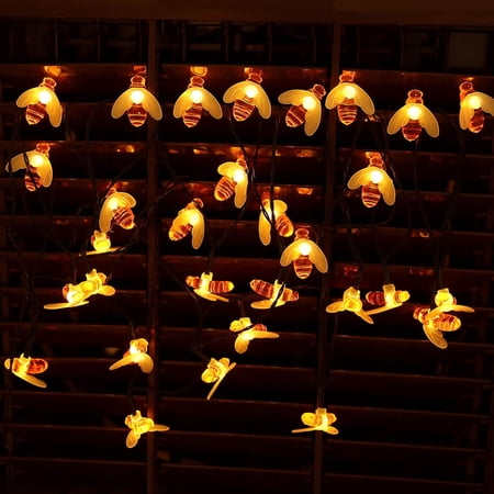 CoreLife Outdoor Solar String Lights - Honey Bee Shaped 19.75ft 30 Warm White LED Lights Waterproof Solar Powered Fairy Garden Lights