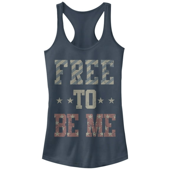 Junior's Lost Gods Fourth of July  Free to Be Me  Racerback Tank Top Indigo 2X Large