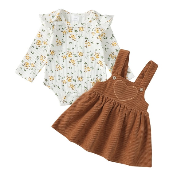 12 Months Baby Girls Clothes 18 Months Girls 2PCS Outfits Set Infant Girls Long Sleeve Top Overall Skirt Set White