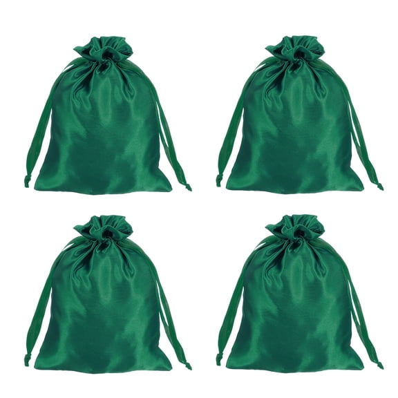 Uxcell Satin Bags with Drawstring, 6x8 Inch Wedding Favor Bag Mini Gift Packaging for Birthday Christmas Jewelry Party (Green, Pack of 4)