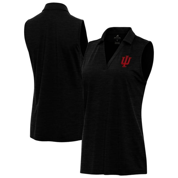Women's Antigua Heather Black Indiana Hoosiers Layout Sleeveless V-Neck Polo