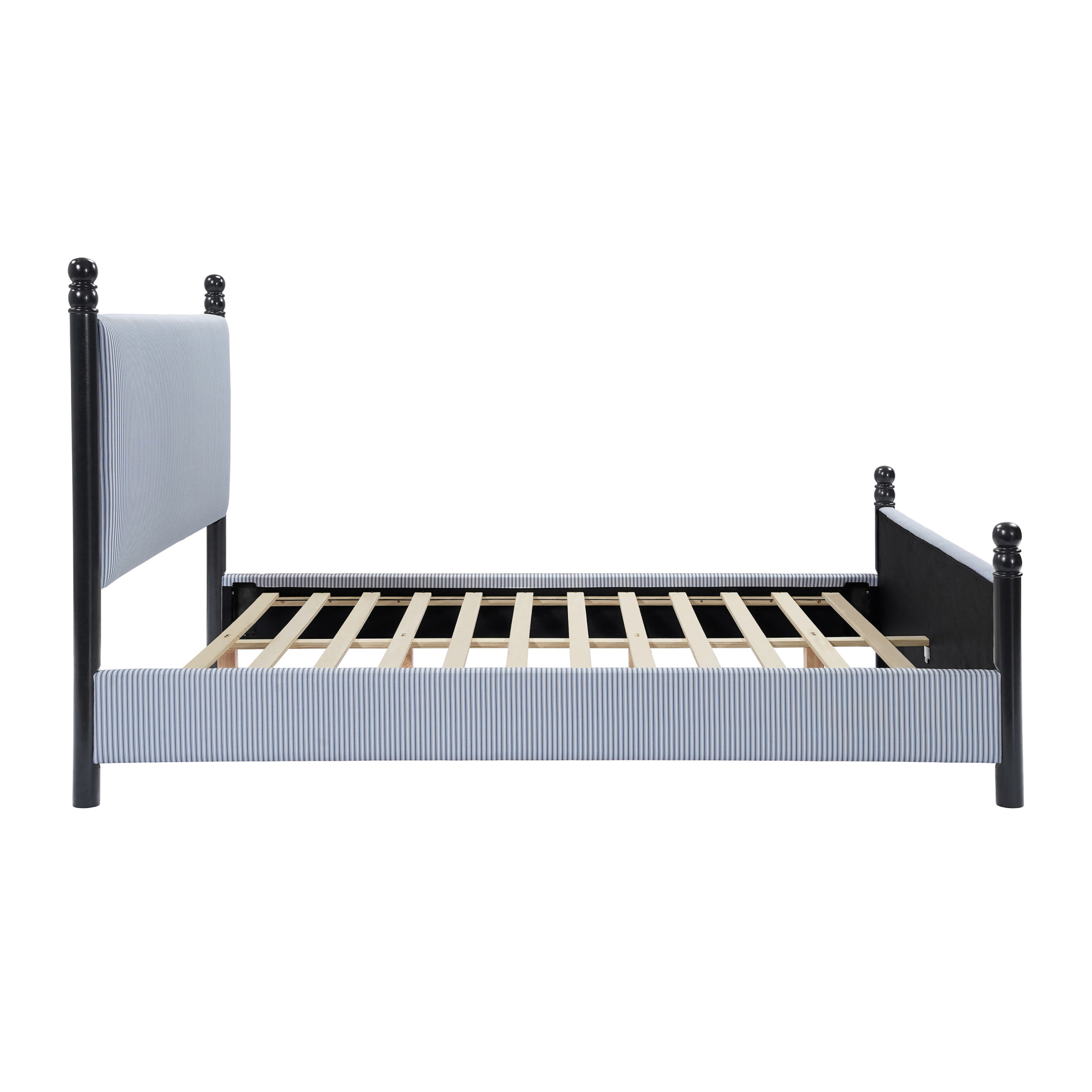 Christopher Knight Home 48" Striped King Upholstered Bed Frame with Headboard, Black+Blue White