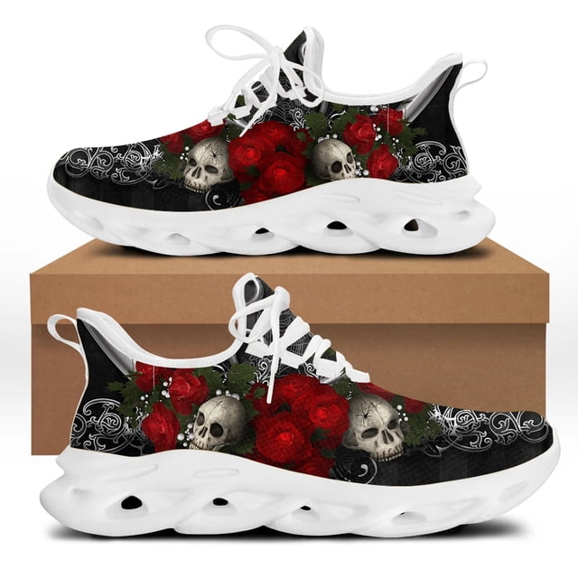 Zapatillas informales para hombre, estilo punk, con diseño de calavera, planas, con cordones, transpirables, para caminar