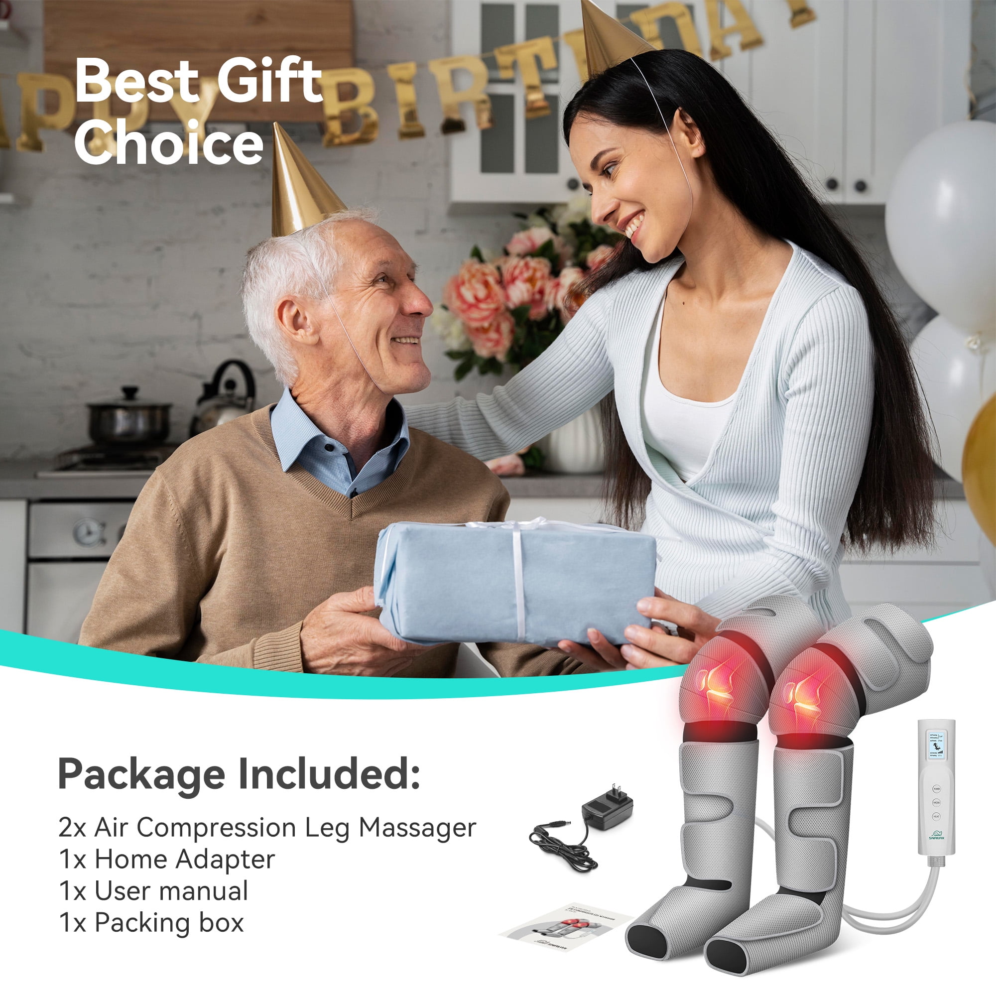 Snailax Leg Massager with Heat for Circulation, Air Compression Calf Foot Massager, Gifts