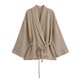 thumbnail image 4 of Blusa de manga larga con cuello con muescas para mujer, traje informal liso con cordones, Pantalones rectos, holgado, a la moda, primavera, 2024, 4 of 5