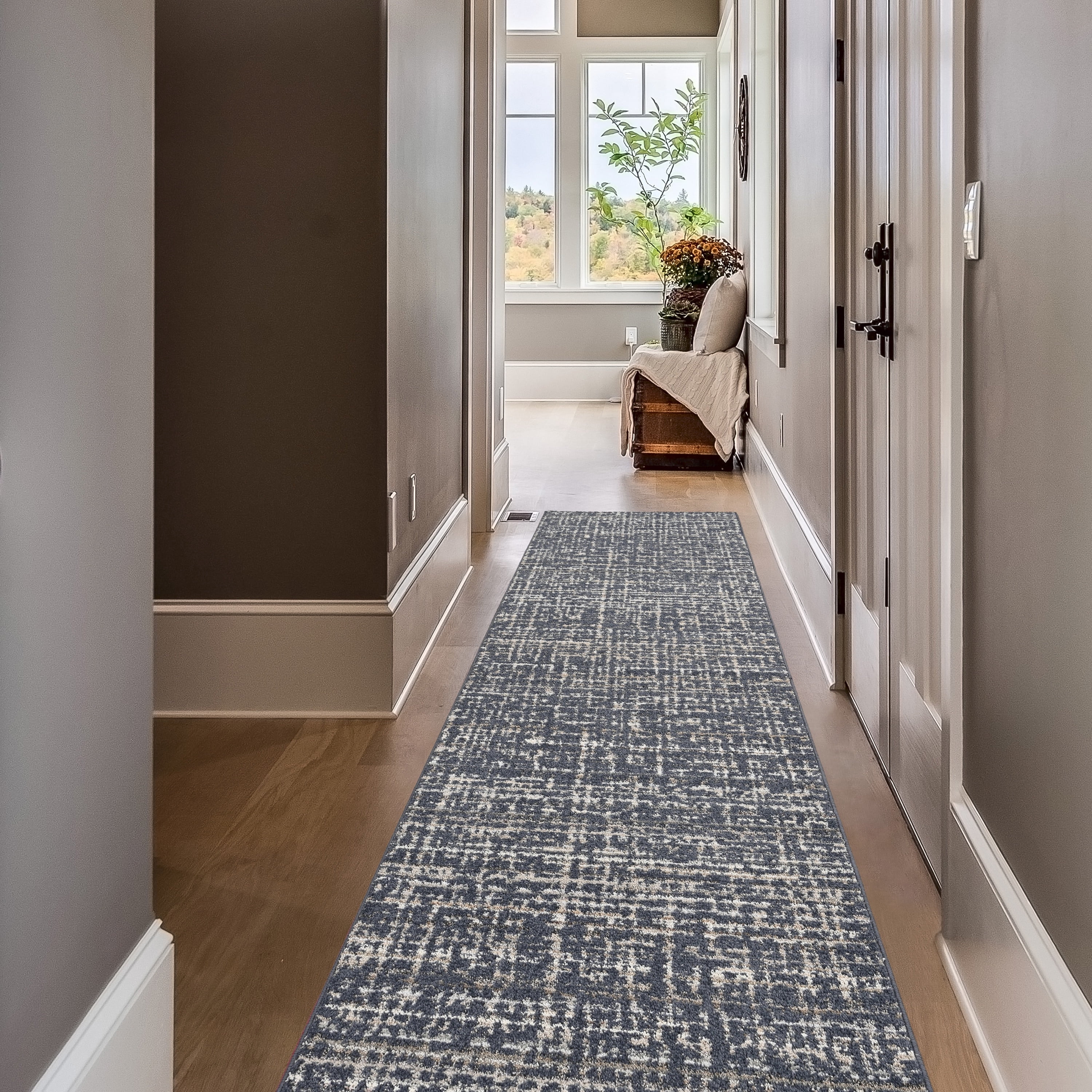 Garland Rug Rumba Slate Blue/Earth Tone Indoor Runner Rug, 3' x 12'