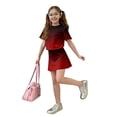 thumbnail image 5 of Summer Outfits for Kids Girls Size 7-8 Girls 2 Piece Outfits Cute Preppy Clothing Sets Casual Short Sleeve T Shirts Top and Skirts Athletic Lounge Set Wine 5-6 Years, 5 of 5