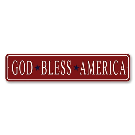 God Bless America Patriotic Aluminum Metal Decor Sign - 4x18 inches