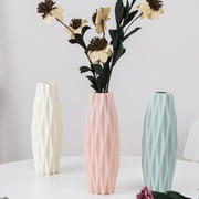 Unbreakable Tall Geometric Plastic Vase, Imitation Ceramic Flower Pot Home Office Decor(White Green Pink)
