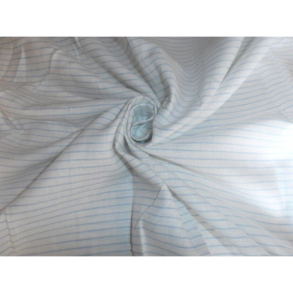 100% Linen Blue and White stripe Fabric 58" wide [6909]