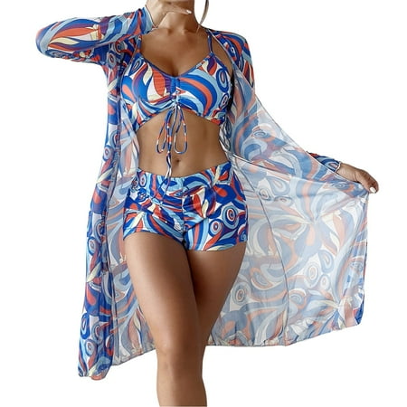Swimsuit Women Tankini High Waist Bikinis 2022 3 Piece Bikini Set Cover Up Swimsuit Long Sleeve Push Up Swimwear Beach Wear Bathing Suit