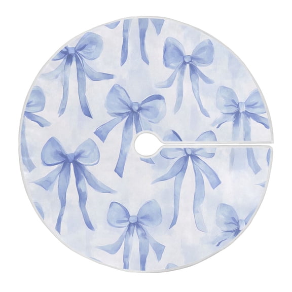 Ryvnso Christmas Tree Skirt Watercolor Bow Blue Xmas Tree Skirts Ornament Home Decorations 35.4"