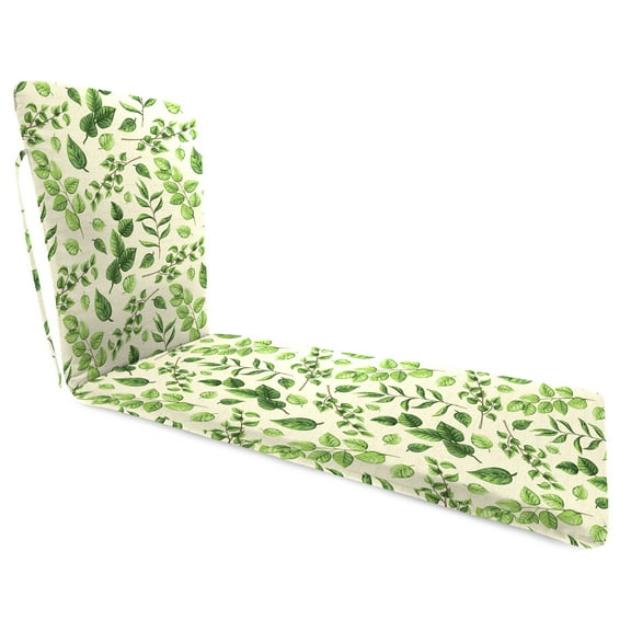 Jordan Manufacturing 76" x 23" Natik Aloe Green Leaves Rectangular Outdoor Chaise Lounge Cushion with Ties