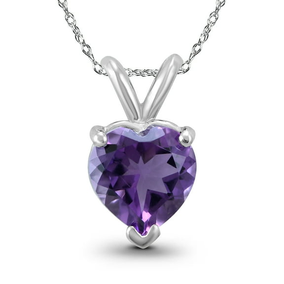 14K White Gold 7MM Heart Amethyst Pendant