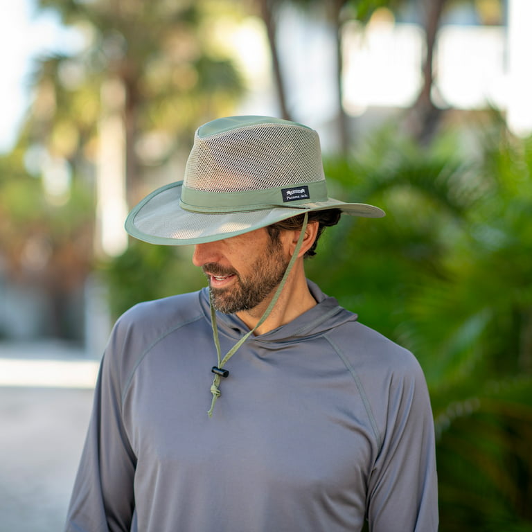 Panama Jack Mesh Crown Safari Sun Hat, 3 Brim, Adjustable Chin Cord, UPF  (SPF) 50+ Sun Protection (Fossil, Large)