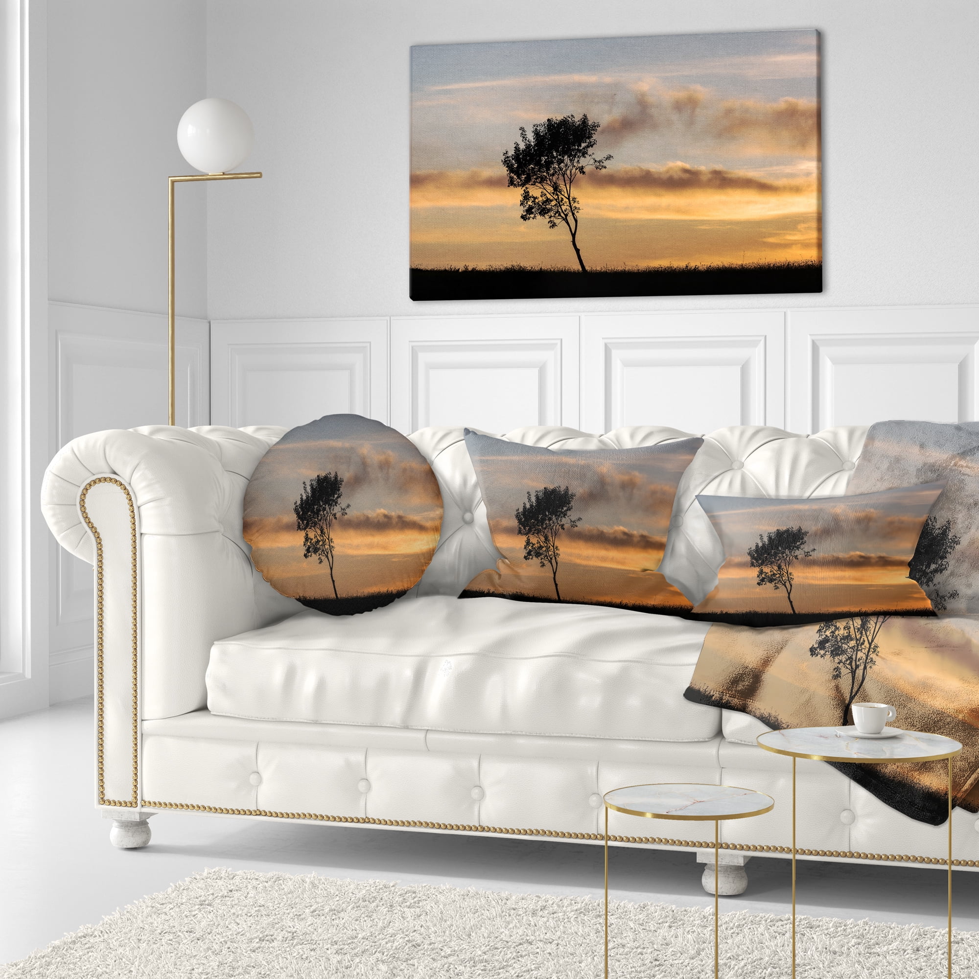 Designart Lonely Tree Silhouette Leftwards - Landscape Printed Throw Pillow - 12x20