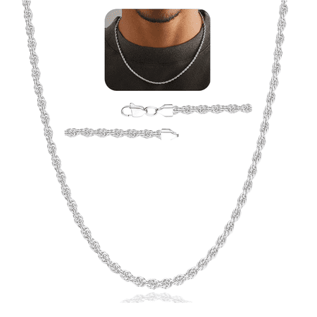 APSVO S925 Sterling Silver Plated Chains for Men 2.5mm/3mm/4mm Rope Necklace Graduation Fathers Day Jewelry Gifts Ideas Dad