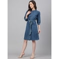 thumbnail image 5 of Janasya Indian Women's Blue Denim Solid Straight Western Dress, 5 of 8