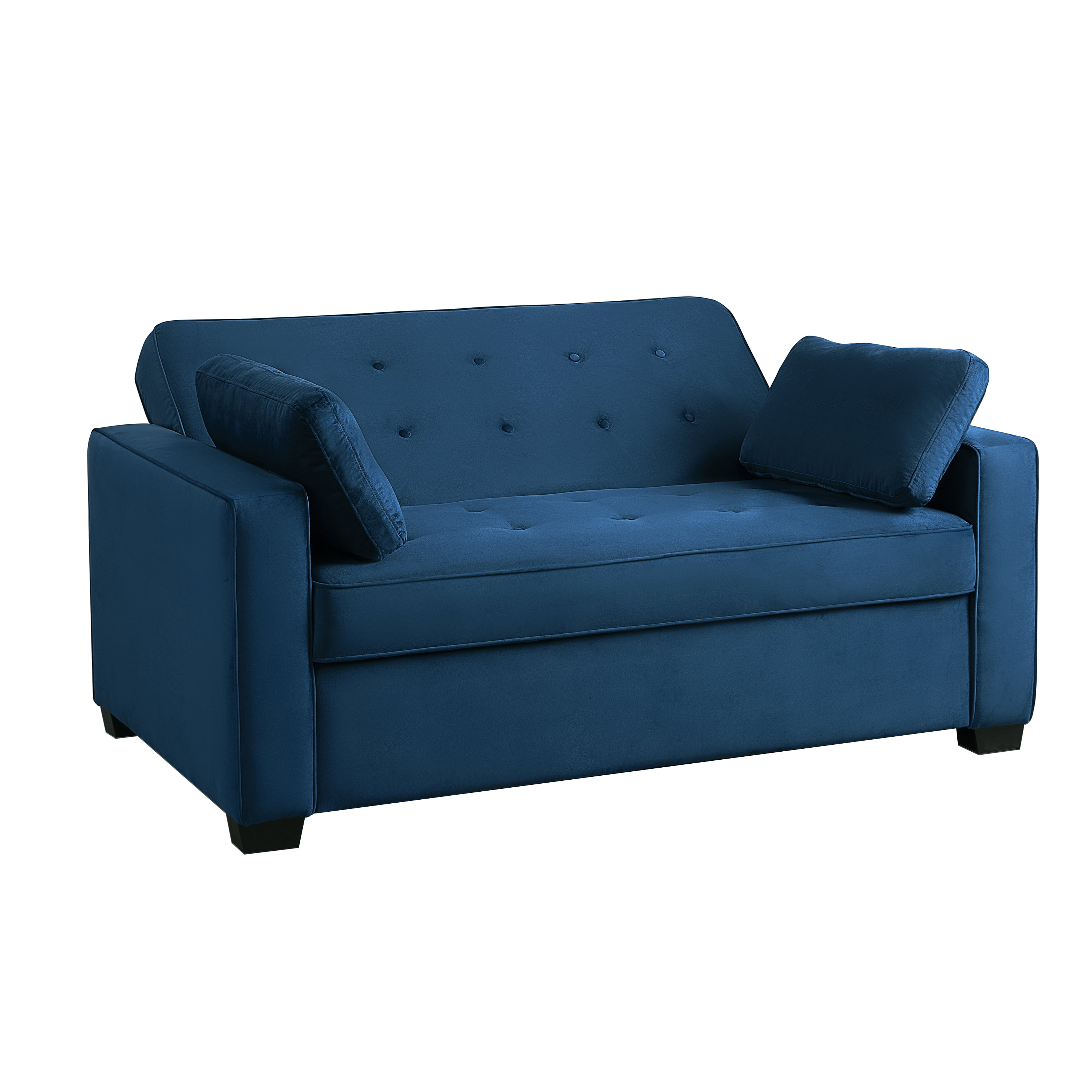 Serta Monroe Modern Convertible Loveseat with Full Size Sleeper, Navy Blue Woven Fabric