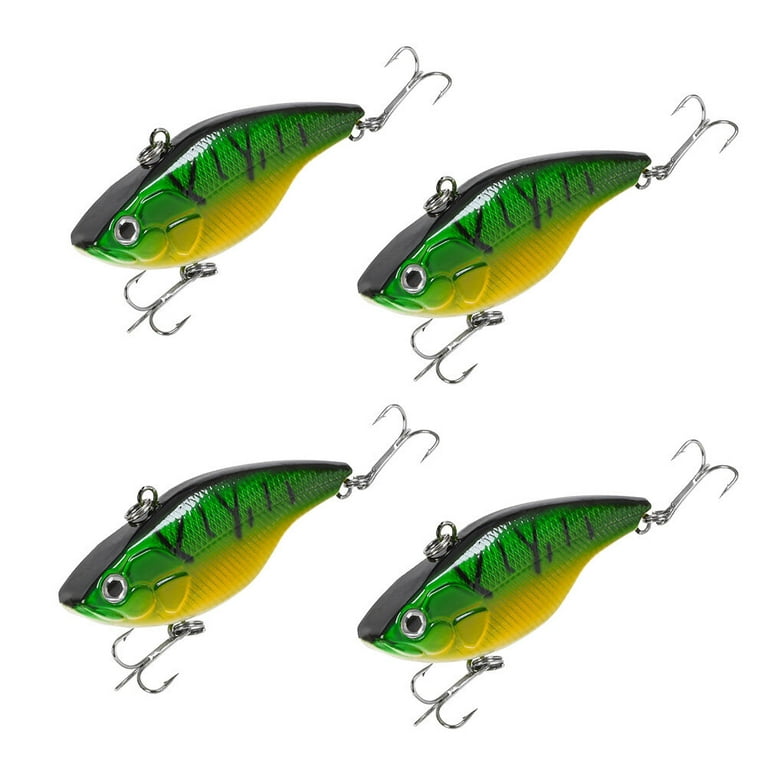8 Pcs Mini Fish Bait Vib Minnow Lure Bait Colorful Strengthen Hard Fake Bait Fishing Lures for Bass Trout Walleye (Green Yellow), Size: Large