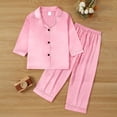 thumbnail image 2 of Cathalem Unisex Kids Boys Girls Pajama Sets Winter Long Sleeve Long Pants 2pcs Silky Sleepwear Button Down Loungewear Pink 6-7 Years, 2 of 7