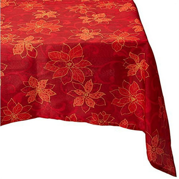 Benson Mills Poinsettia Scroll Printed Fabric Tablecloth, 52-Inch-By-70 Inch