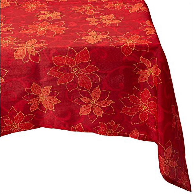 Benson Mills Poinsettia Scroll Printed Fabric Tablecloth, 52-Inch-By-70 Inch