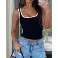 thumbnail image 6 of Womens Summer Square Neck Ribbed Slim Fitted Spaghetti Strap Tank Tops Black S, 6 of 9