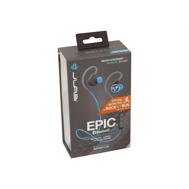 JLab Audio Epic2 Bluetooth 4.0 Wireless Sport Earbuds Blue Gray