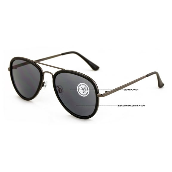 Classic Metal Tear Drop Progressive Bifocal Reading SunGlasses - Zero Power - Clear on Top UV Reader 1.25