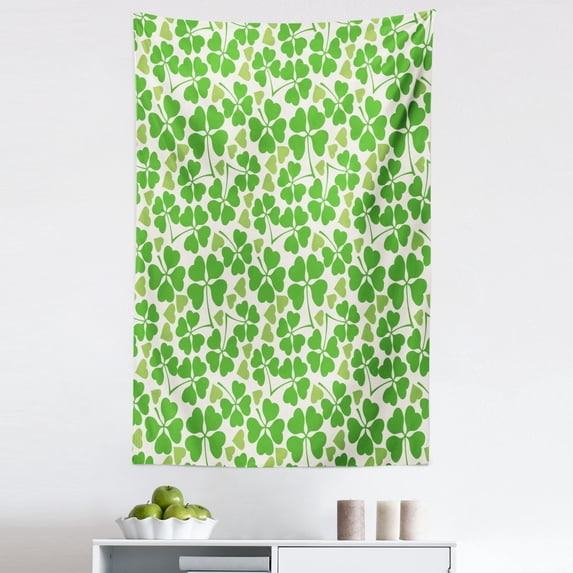 Irish Tapestry, Gaelic Nature Garden Theme Spring Clovers with Hearts Freshness, Fabric Wall Hanging Decor for Bedroom Living Room Dorm, 5 Sizes, Lime Green Pistachio, by Ambesonne