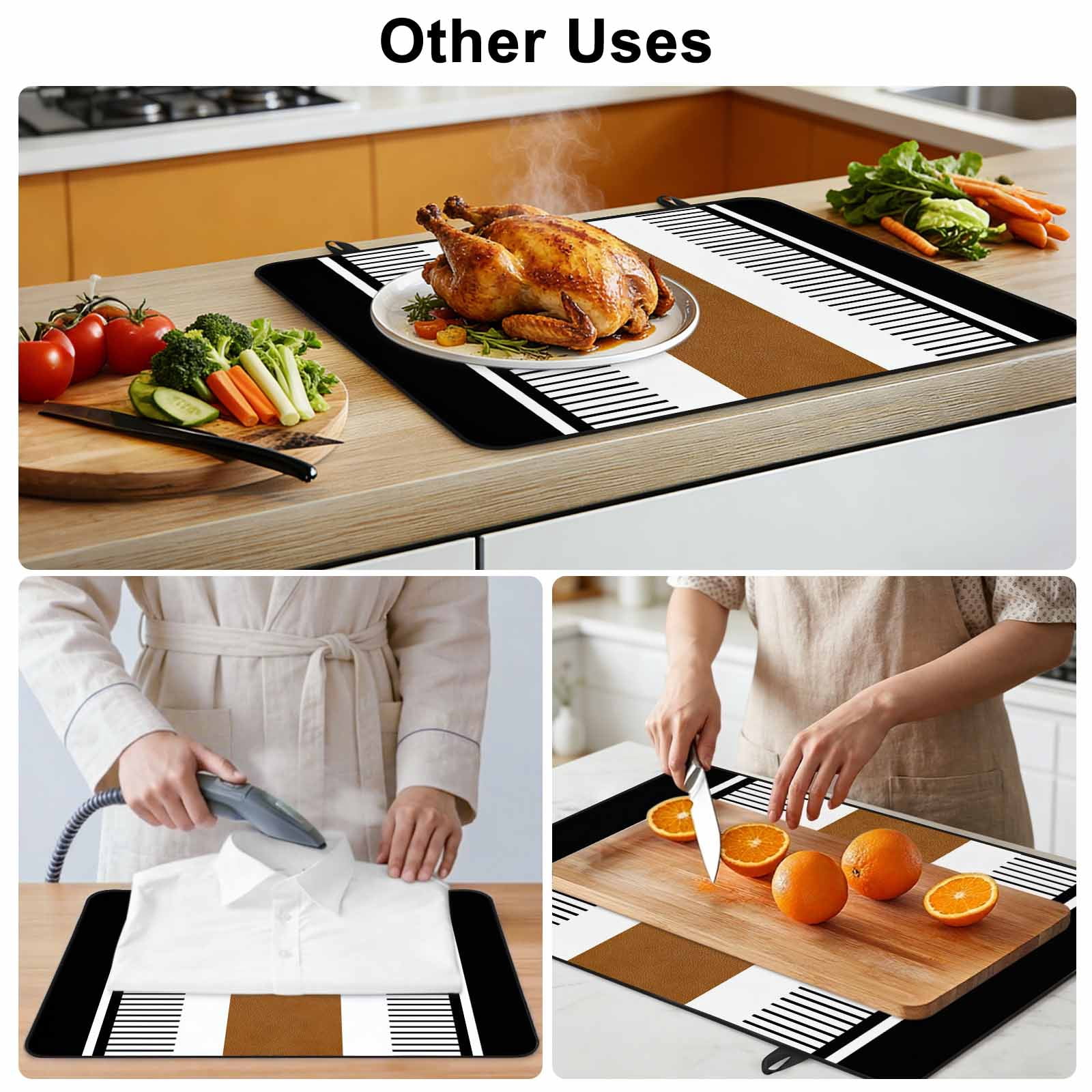 Modern Brown Black Stove Top Cover for Electric Stove, Heat-proof & Non Slip Glass Top Stove Cover Protector, Boho Contemporary Geometric Striped Kitchen Flat Cooktop Rubber Mat 24x21 Inches