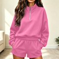 thumbnail image 2 of Norvella Womens Half Zip 2 Piece Shorts Set Long Sleeve Pullover Top Elastic Waist Bottoms With Pockets Matching Casual Sweatsuit, 2 of 8