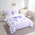 thumbnail image 3 of jejeloiu Purple White Checkered 7pcs Bedding Comforter Set,Kawaii Bowknot Bow Queen Bedding Sets For Girls Teens Reversible, 3 of 8